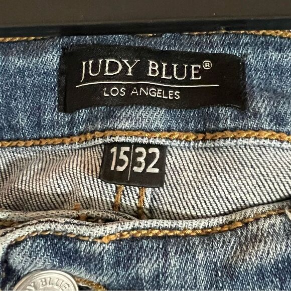 Judy Blue Boyfriend Fit Light Blue Wash Distressed Paint Speckle Jeans Sz 15/32 - Picture 12 of 12